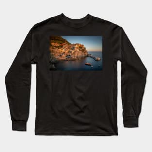 Manarola Village View at Sunset with Long Exposure Long Sleeve T-Shirt